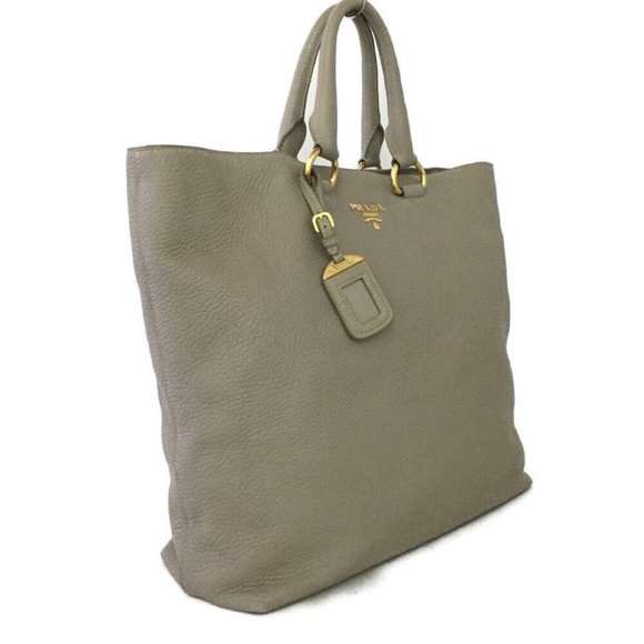 Prada Shoulder Bag Logo Plate Beige Leather 2way - Picture 3 of 7